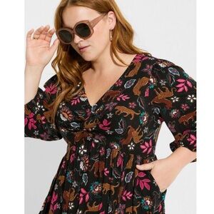 NWT - Torrid - Leopard & Leaves Deep Black Dress - 2 (18/20)
